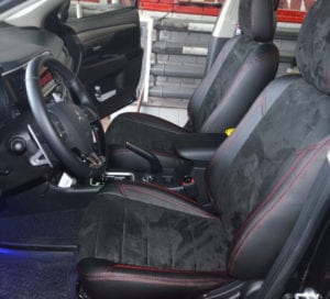 Авточехлы для Mitsubishi Outlander 2013->, Экокожа, X-line