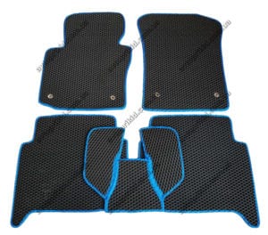 Севиленовые, ячейчастые автоковрики Volkswagen Touran 2006-2015, 5 шт.  чёрный+синий (EVA)